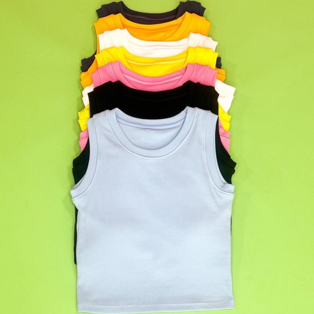 SSYS Ribbed Crew Neck Sleeveless Tank In Blue OR Black